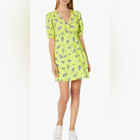 French Connection | Dresses | French Connection Womens Puff Sleeve Printed  Dress Sz In Tropical Lime Punch | Poshmark